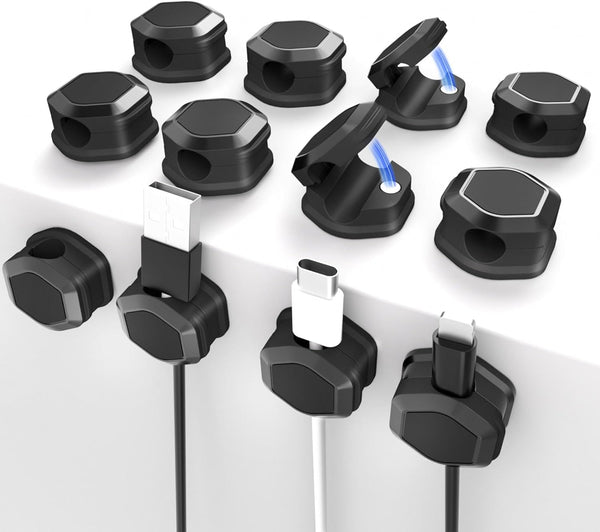 Magnetic Cable Clips, Self-Adhesive Cord Holder, Smooth Adjustable Wire Keeper for Desk, Nightstand, Home, Office