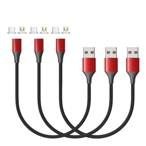 NETDOT Magnetic Charging Cable, Gen10 Nylon Braided 2-in-1 for USB-C and Micro-USB Devices, Red