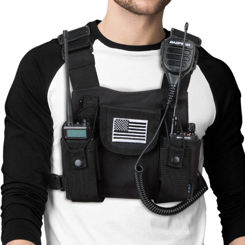 Radio Shoulder Holster Chest Harness Holder Vest Rig for Universal Two Way Radio Chest Front Pack Pouch Walkie Talkie Case with Front Pouches for Kenwood Retevis Baofeng UV5R F8HP UV82