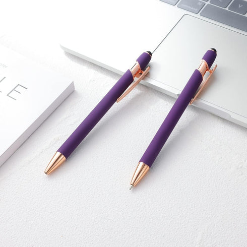 12 PCS 2 in 1 Stylus Ballpoint Pens with Stylus Tips, 1.0 mm Black Ink Metal Pens for Touch Screens, 12 Refills (Rose