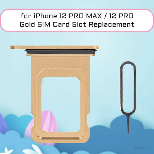 for iPhone 12 Pro Max Gold Single SIM Card Tray Holder Adapter for iPhone 12 Pro SIM Card Slot Replacement 12Promax with Waterproof Rubber Ring SIM Ejector for A2342 A2410 A2412 A2411