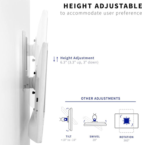 VIVO MOUNT-VW01AW Height Adjustable Single Monitor Wall Mount, 17 to 32 inch, Fits 1 Screen Max VESA 100x100mm, White