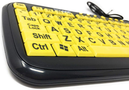 EZSee by DC Large Print Computer Keyboard USB Wired (Yellow Keys, Black Jumbo Print Letters) for Visually Impaired