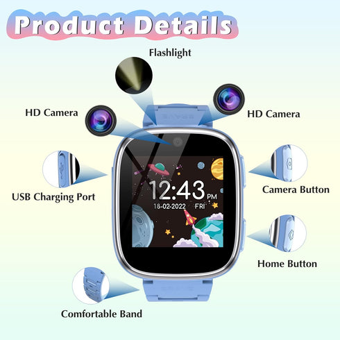 Kids Smart Watch for Boys Girls, Game Smart Watch Gifts for 4-12 Years Old with 15 Games, Camera, Music Player