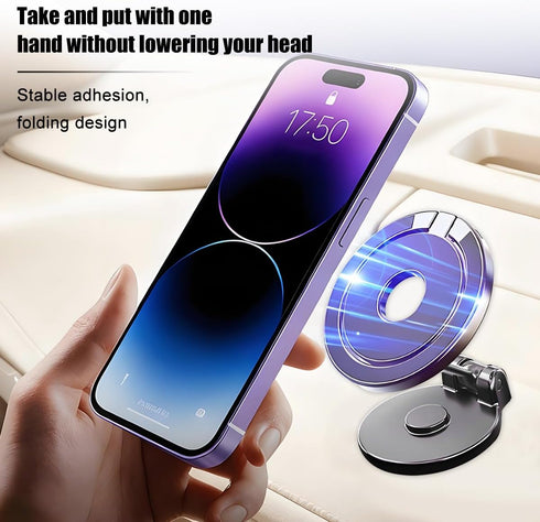 TNAIYH 360 Car Magnetic Phone Holder, Adjustable Strong Magnet Vehicle Dashboard Mobile Phone Mount, Foldable