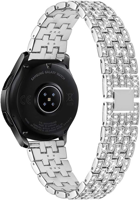 Dsytom Compatible with Samsung Galaxy Watch 42mm Band, 20mm Jewelry Watchband & Bezel Ring Cover (Silver)