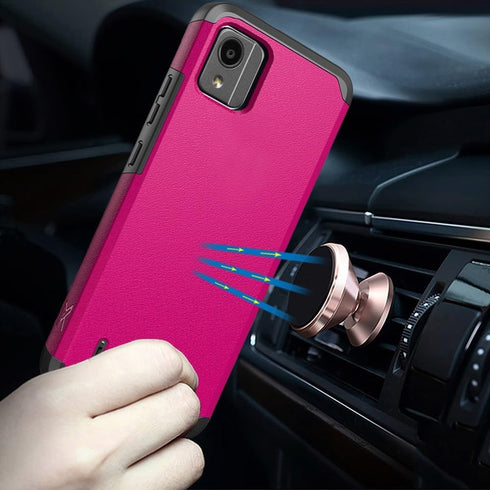 TJS Nokia C110 N156DL Case with Tempered Glass Screen Protector, Dual Layer Hybrid Magnetic Shockproof Protection (Pink)