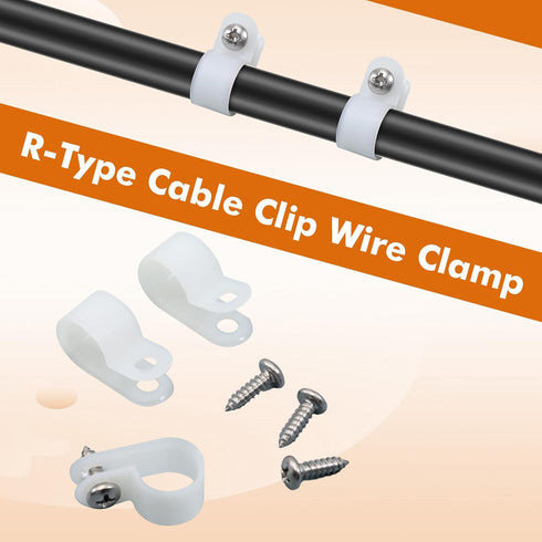 Hicarer 100 Pack R-type Clip Cable Fastener Wire Clamp Nylon Screw Mounting Electrical Grip Wire Clips with 100 Pack Screws for Wire Management (1/2inch)