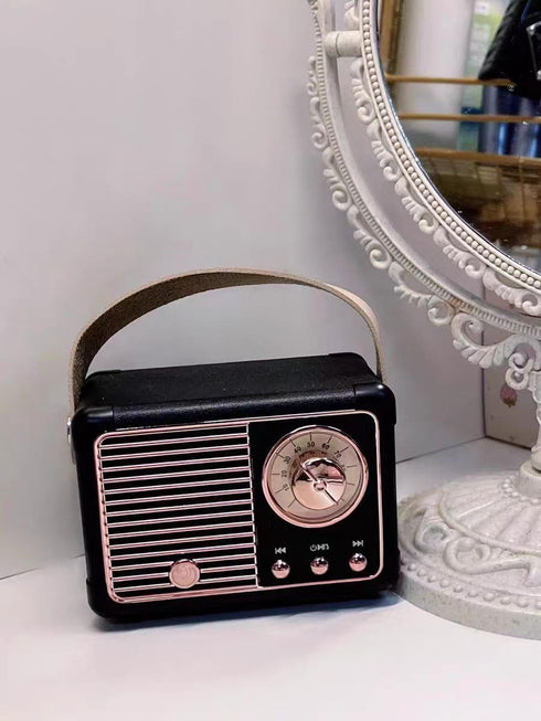 Retro Bluetooth Speaker, Wireless Mini Portable Speaker with USB/TF Card/AUX for Kitchen Desk Bedroom Outdoor