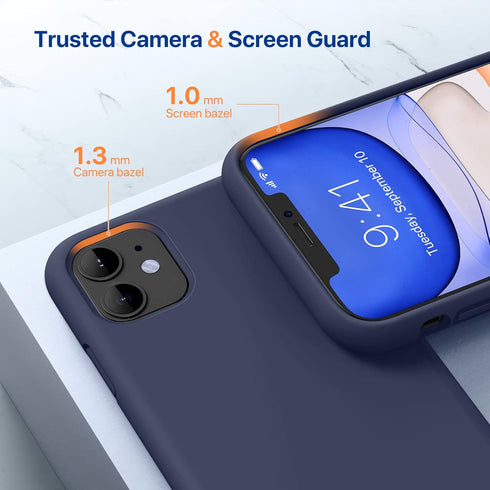 Miracase iPhone 11 Case with Screen Protector, Navy Blue Liquid Silicone Gel, Full Body Shockproof Protection, 6.1 inch.