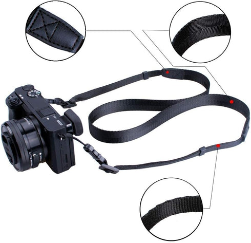 Film Camera Strap, Quick Release Slim Camera Strap for Mirrorless, SLR, Medium DSLR Camera (Black)