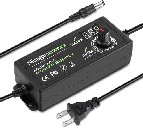 Facmogu 3V-12V 5A 60W Adjustable Power Supply with LED Display, Universal AC/DC Adapter, 100V-240V AC to DC 3-12V