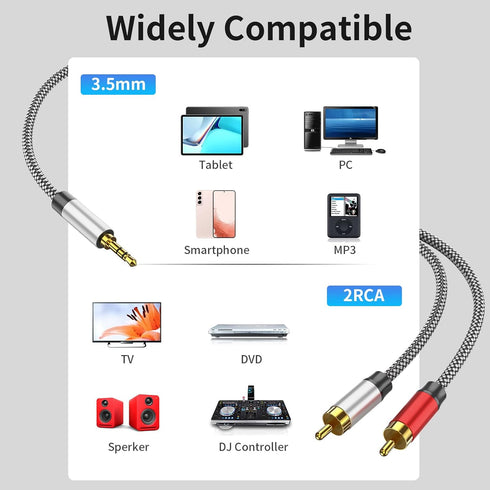 3.5mm to 2RCA Audio Cable 20ft, Auxiliary Adapter, Stereo Splitter Cable for Smartphone, Speakers, Tablet