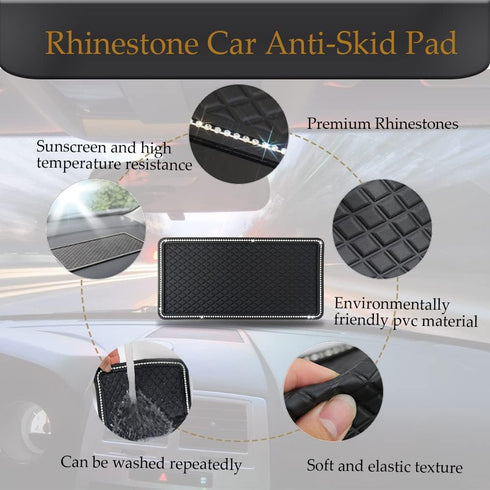 Car Dashboard Anti-Slip Rubber Pad, Bling Crystal Sticky Gel Pad, Non-Slip Mat for Phones, Sunglasses, Keys