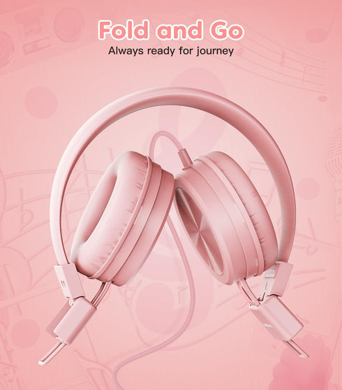 Kids Headphones, Toddler Headphones with Safe Volume Limiter 94dB, Wired School Headphones for Boys and Girls (Pink)