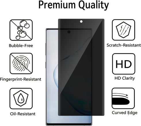 2 Pack Anti-Spy Tempered Glass Privacy Screen Protector for Samsung Galaxy Note10 Plus 5G, 9H Hardness, Case Friendly.