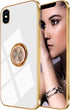 Omorro iPhone Xs Max Case for Women - Ring Holder, 360 TPU Rotation Kickstand, Glitter Plating Rose Gold Edge