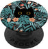 Black Cat in Botanical Flowers, Green Floral Pattern Cute Cat PopSockets Standard PopGrip