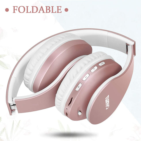 TUINYO Wireless Headphones Over Ear, Bluetooth Headphones with Microphone, Foldable Stereo Wireless Headset in Rose Gold