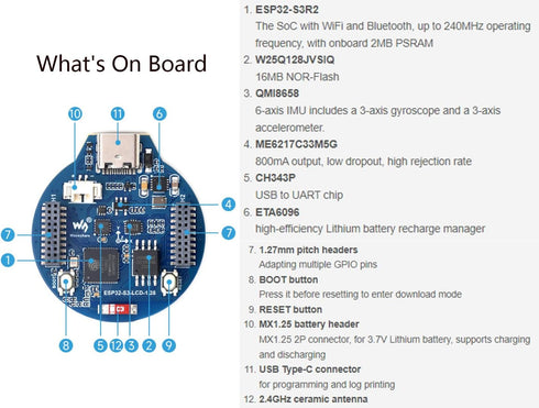 ESP32-S3 Development Board with CNC Metal Case, 1.28inch Round IPS LCD 240x240, 32-bit LX7 Dual-Core, GC9A01, W-i-F-i &