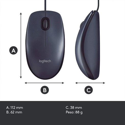 Logitech M100 Corded Mouse, Wired USB Mouse for Computers and Laptops, Black, for Right or Left Hand Use