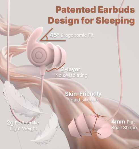 Headphones,3.5mm Earbuds,30dB Plugs,2g Hmusic Sleep Wired Sleeping Noise Isolate Sleep Lightweight, Ultra-Soft