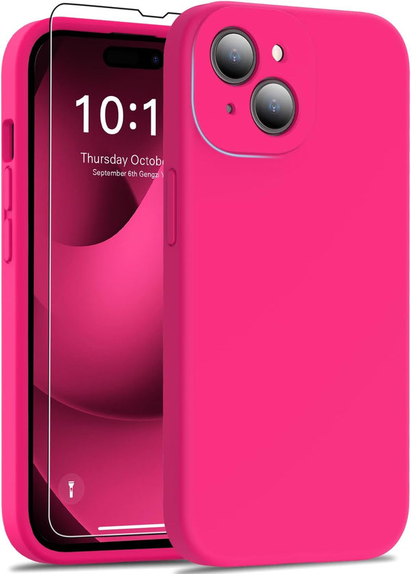 Shop DEENAKIN Hot Pink Silicone iPhone 15 Plus Case with Screen Protector - Slim Fit, Enhanced Camera Protection, 6.7"