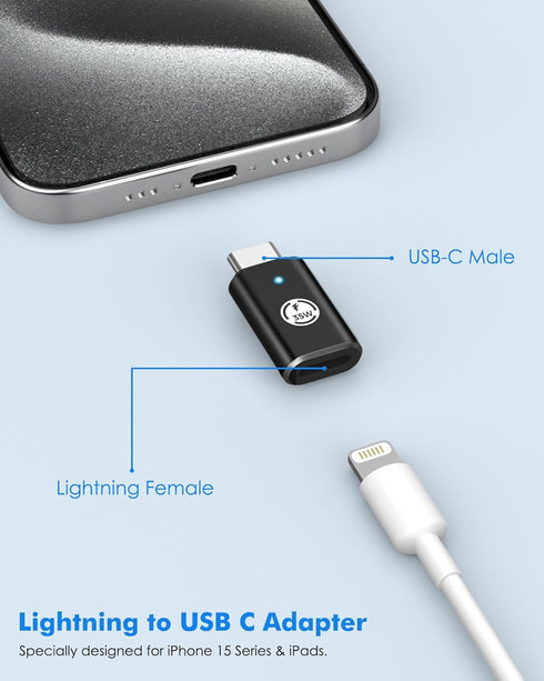 MoKo Lightning Female to USB C Male Adapter 2Pack, Lightning USB C Adaptor for iPhone 15/16 Pro/Max, Galaxy S24