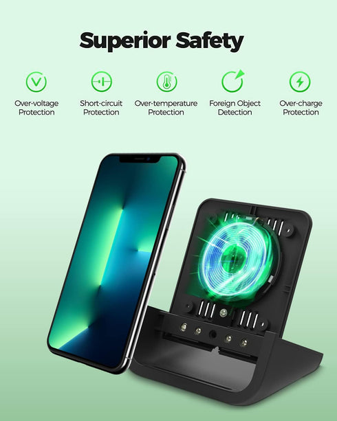 YUWISS Wireless Charger, 10/7.5/5W Cordless Charging Stand for iPhone 14/13/12/11 Pro Max & Galaxy