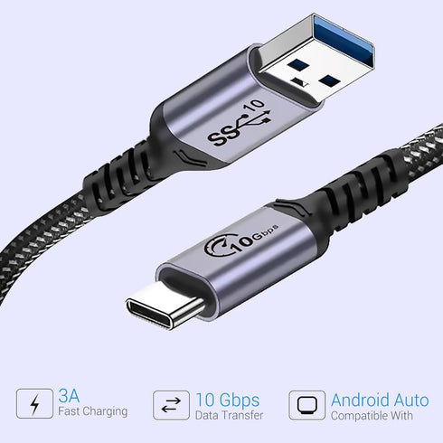 Android Auto USB C Cable 10Gbps 1FT 2 Packs, USB C 3.1 Gen 2 Cable Fast Charging for Galaxy S21 S20 S10 S10E Note 20