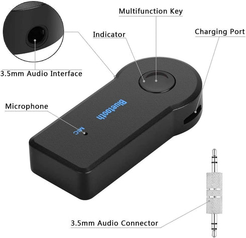 Bluetooth Receiver 5.0 Wireless Audio, 3.5mm Jack AUX for Car Audio/Wired Headset/Home Stereo, Hands-Free Microphone