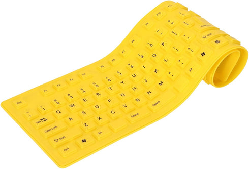 Foldable Silicone Keyboard, 108 Keys Waterproof Rollup USB Wired Keyboard for PC, Laptop, Notebook (Yellow)
