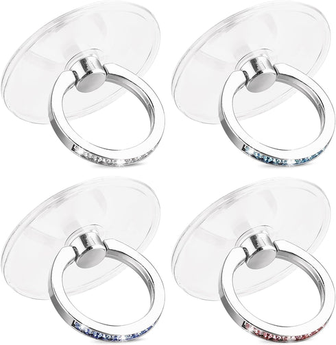 4Pcs Transparent Bling Phone Finger Ring Holder with Rhinestones, 360° Rotation Grip Kickstand for Phones Tablets