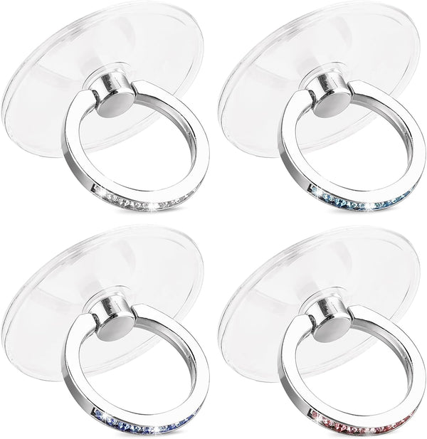 4Pcs Transparent Bling Phone Finger Ring Holder with Rhinestones, 360° Rotation Grip Kickstand for Phones Tablets
