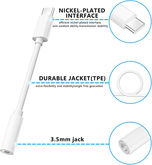 Lezaface USB-C to 3.5mm Female Headphone Jack Adapter, 2Pack, Compatible with iPhone 15/15 Plus/15 Pro/15 Pro Max