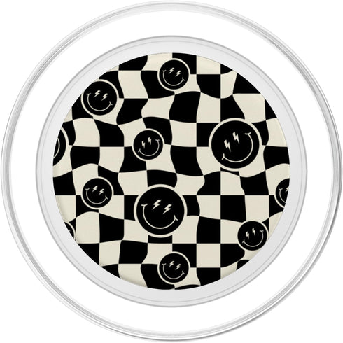 PopSockets PopGrip for MagSafe - Cute Retro Twisted Swirl Black Happy Smiling Face Checkered