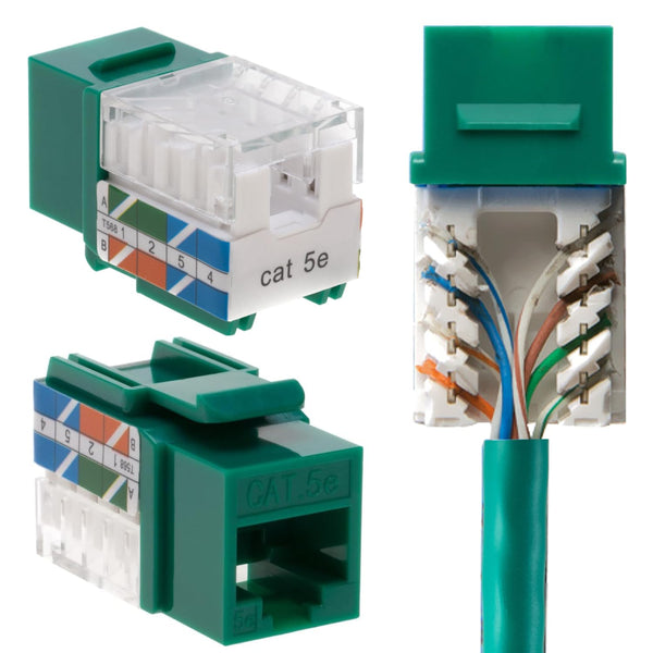 Cat5e Keystone Ethernet Wall Jack Punch Down UTP, 45-Degree Slim Profile Speed Termination, Green 45 Angled (5 Pack)