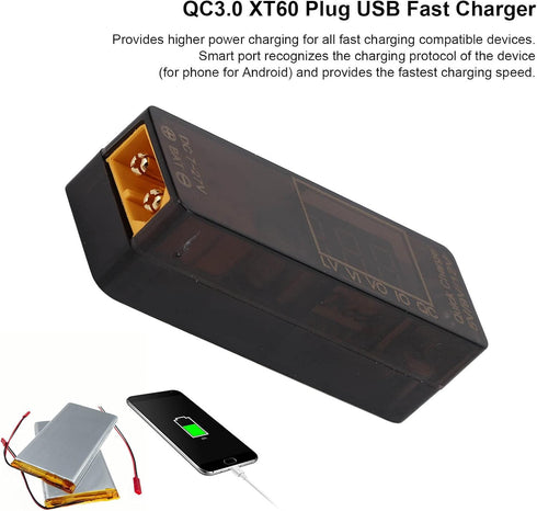 QC3.0 USB Overload Short Circuit Adapter, XT60 to USB QC3.0 Model Car Accessories for Efficient Charging