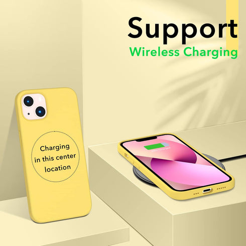 ORNARTO Slim Liquid Silicone Case for iPhone 13, 3 Layers Full Covered Soft Gel Rubber 6.1 inch-Lemon Yellow