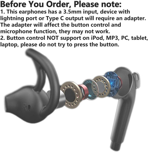Wired Earbuds with Microphone, Volume Control Earphones for Workout Sports Exercise Jogging Gym, Compatible with