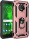 Military Grade Drop Impact Case for Motorola Moto G6, 360 Metal Rotating Ring Kickstand Holder - Rose Gold