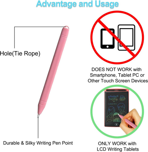 Replacement Stylus Drawing Pen for LCD Writing Tablets with 6 Elastic Lanyards Colorful Stylus Pen for Kids Drawing Tablet Compatible with Boogie Board Pen for LCD Drawing Pad for Kids 4.8" 6 PCS