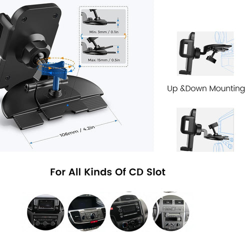 Replacement CD Phone Mount, CD Slot Mounting Bracket Base for Garmin Nuvi 3.5-7 inches Sat Nav, GPS, Magnetic
