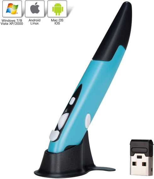 lychee Wireless Optical Pocket Pen Mouse, Blue 2.4GHZ USB, Adjustable 800/1200/1600 DPI for PC, Laptop, Mac