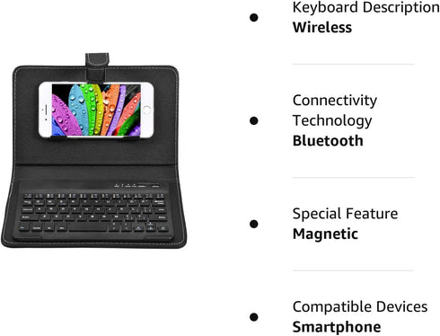 V BESTLIFE Portable Wireless Bluetooth Keyboard with Leather Case, Universal Portfolio Flip Case for 4.5''-6.8'' Phones
