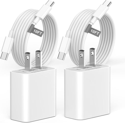 iPhone 15 Charger Fast Charging 10 FT, 2 Pack 20W USB C Wall Charger with 10FT Long Type C Charger Fast Charging Cable