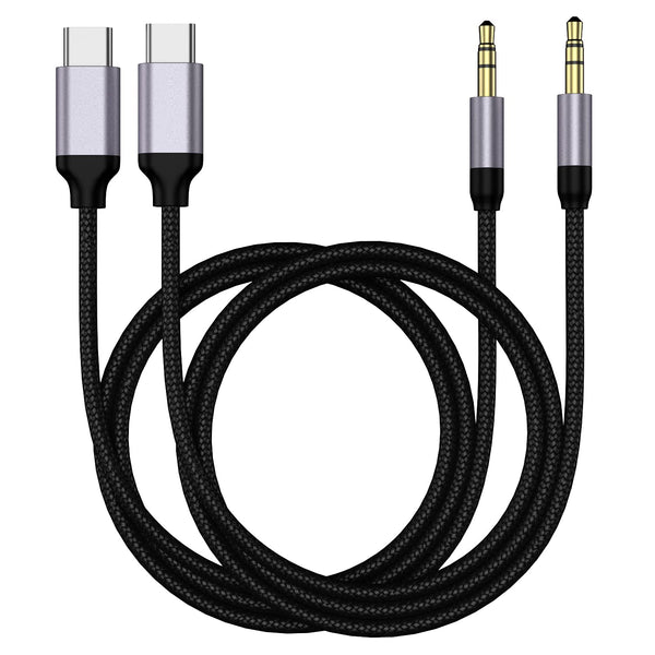 USB C Aux Cable (2 Pack) - Type C Male to 3.5mm Male Jack Adapter, Extension Audio Cord for Car Stereo, Speaker,