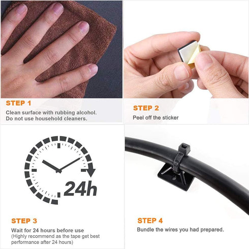 Strong Self Adhesive Wire Clips, Cable Zip Tie Mounts 3/4" with 6 Inch Zipties, Black UV Protection Outdoor, 100 Pcs