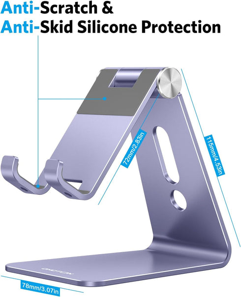 OMOTON C2 Adjustable Cell Phone Stand, Aluminum Desktop Cellphone Stand with Anti-Slip Base and Convenient Charging