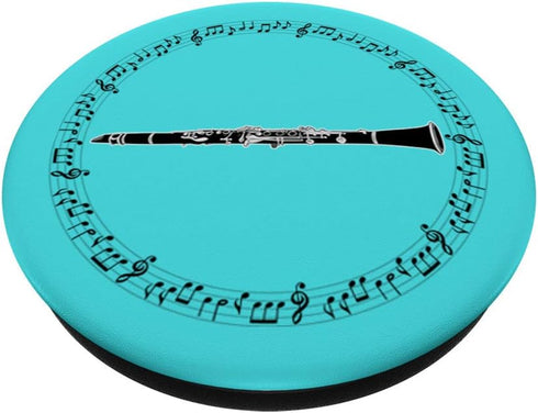 Clarinet Player Gift - Music Notes in Circle - Aqua PopSockets PopGrip: Swappable Grip for Phones & Tablets
